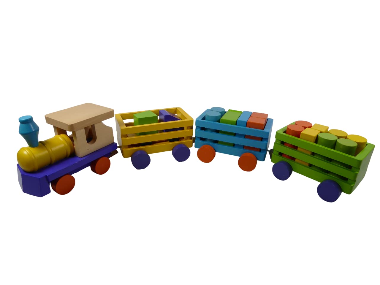 OPO 10 - Wooden train with a locomotive + 3 wagons + vehicle + construction accessories/Total length 55cms / 000891