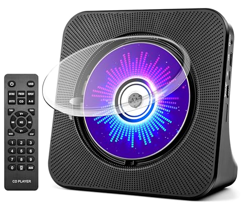 Desktop CD Player with Speakers, CD Players for Home, Portable CD Player with Bluetooth Hi-Fi Stereo Sound,Remote Control,Supports CD/Bluetooth/FM Radio/U Disk/AUX/Timer/Repeat,Black