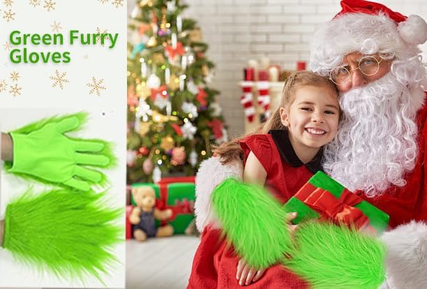 Cutepet Green Monster Furry Gloves, Soft Fur Gloves Suitable for Cosplay Green Monster Costume Accessories, Adult Christmas Party and Halloween Events - Image 7