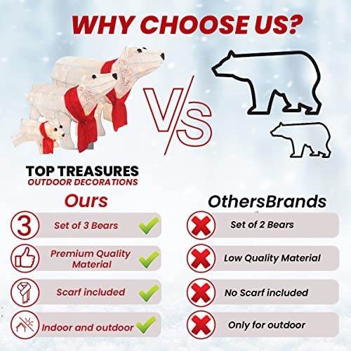 3 Piece Polar Bear Family - Outdoor Christmas Decoration - Perfect For Indoor Or Outdoor - Lighted Christmas Yard Display - 210 Lights (White) #TOP6