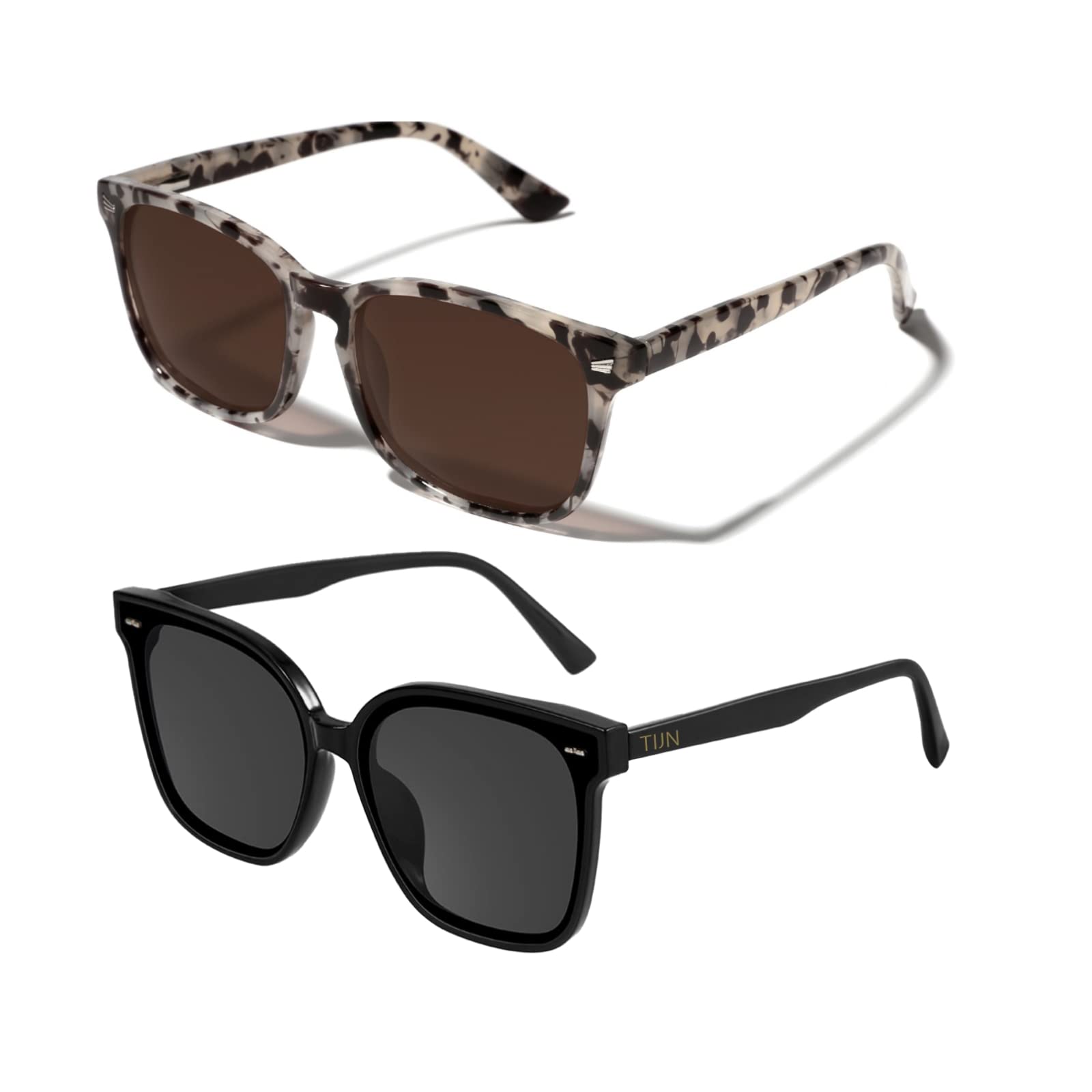 TIJN Polarized Sunglasses for Womens and Mens,Classic Square Frames Shades for UV Protection, Stylish and Trendy Sunnies