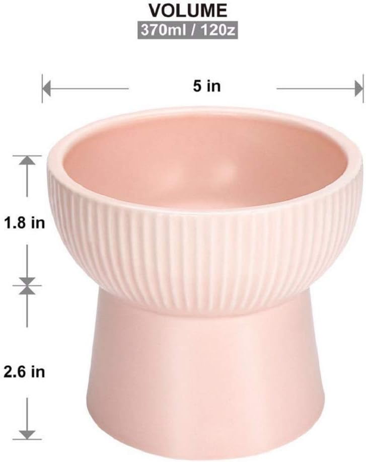 Raised Cat Food Bowl, Stress Free, Backflow Prevention, Elevated Cat Food Bowl Water Bowls with Stand, Porcelain,Dishwasher and Microwave Safe,Pink