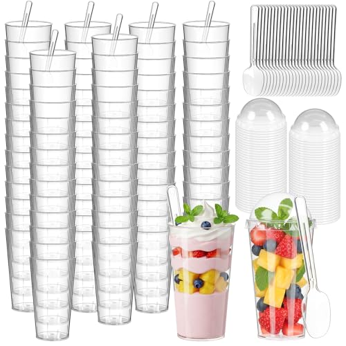 Budiwati 200 Pcs 3oz Mini Dessert Cups with Lids and Spoons - Jello, Clear Plastic Parfait & Pudding Shooter Cups for Tasting Party, Catering, Wedding, Birthday Appetizer, Yogurt, Fruit, Cheesecake by Budiwati - Used condition - US$22.45