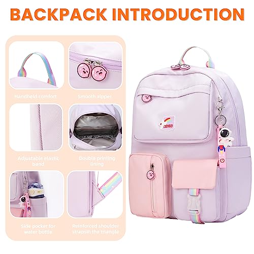 Auobag Backpacks For Girls Backpack For School Suitable Ages 6-8 Kids - Pass Cpsc Certified - Gift Cute Pendant (Purple) #TOP2