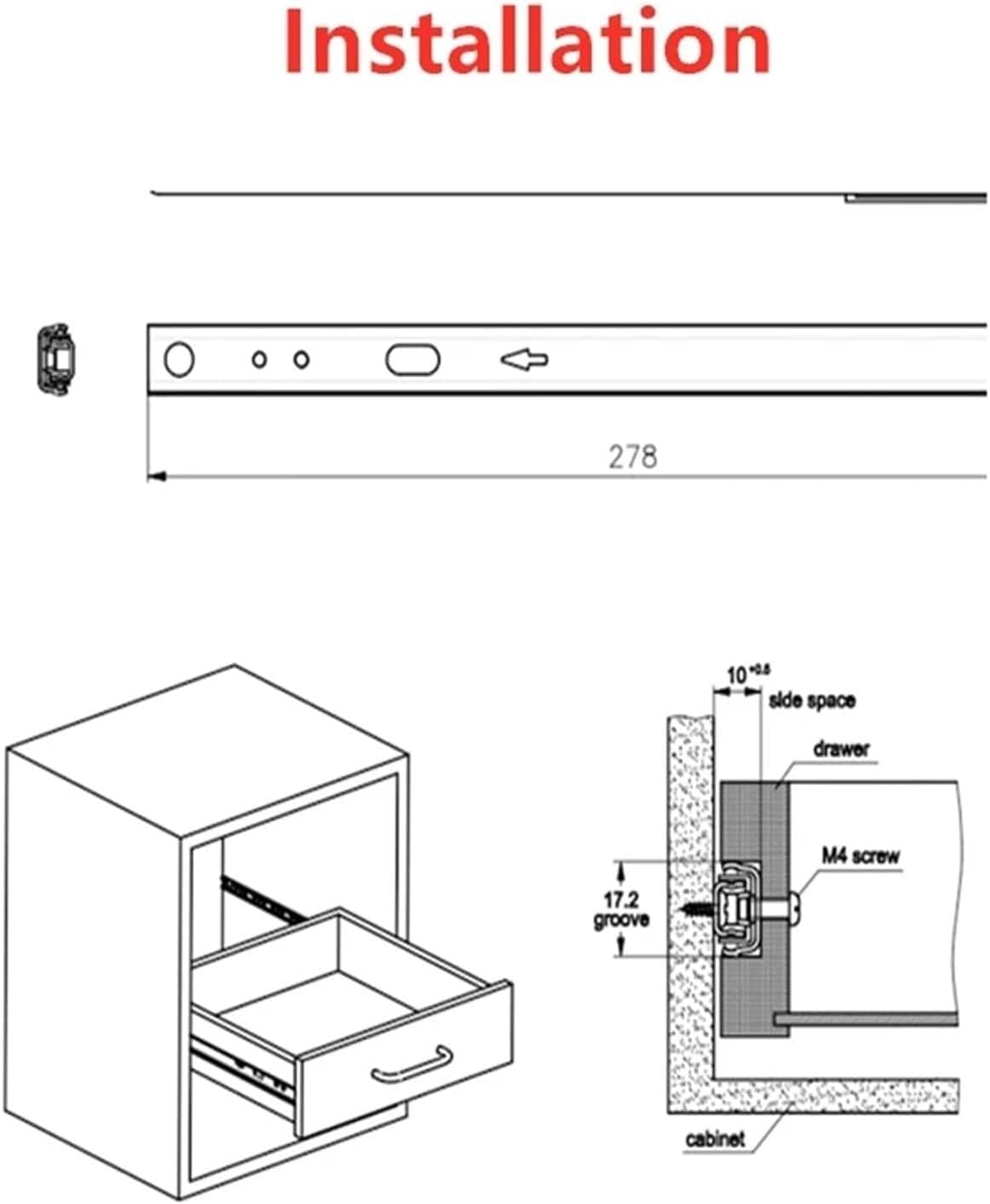 Drawer Runners SlidesTwo Section Ball Bearing Slides Furniture Slide Cabinet 2pcs (1pair)(278mm)