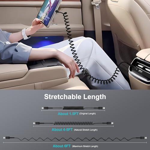 Coiled USB C to C Cable for Car, Type C Retractable Samsung Phone Charger Cable Fast Charging Lead for Samsung Galaxy S25 S24 Ultra S23 S22 S21 A55 5G A54 A53 A35 A34 A17 A16 A15 A14 iPhone 17 16 15 - Image 3