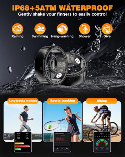 Image of Smart Ring Health Tracker with Charging Case,Sleep,Heart Rate & Blood Oxygen Monitor, 5ATM+IP68 Waterproof Fitness Ring, No Subscription,3-7Day Battery,iOS & Android Compatible for Men Women Black 9#