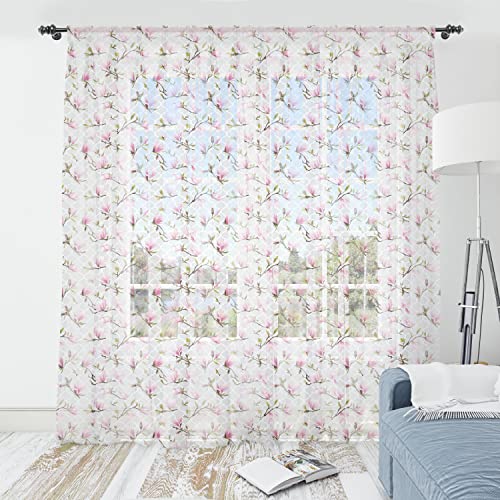 Ambesonne Vintage Tulle Curtains Rod Pocket, Magnolia
