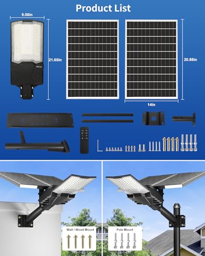 Image of Ofuray OL-10000W Solar Street Lights Outdoor,Ultra High Power Solar Security Flood Lights Parking Lot Lights Commercial Dusk to Dawn,IP67 6500k Led with Remote for Street,Court,Barn