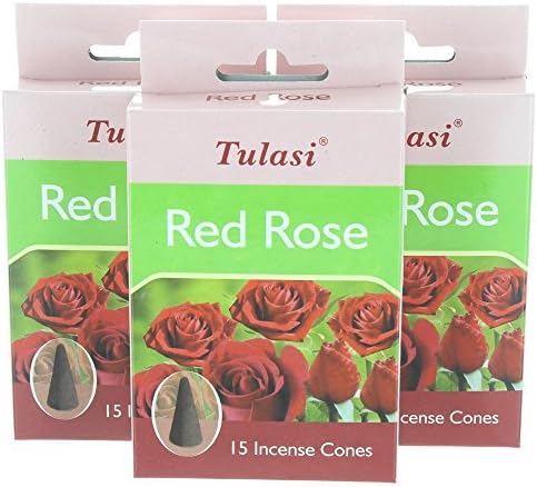 3 Packs of Tulasi Incense Cones - Red Rose