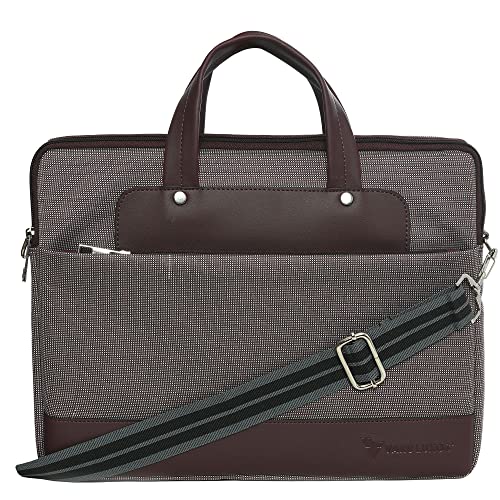 Image of Vaku Luxos DA Salerno Laptop Messenger Bag for Men and Women Premium Collection Canvas Leather| Briefcase Compatible with MacBook and Laptop Up to 14 inch with Adjustable Strap (Cherry)
