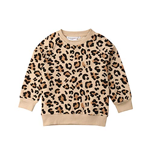Toddler Kids Baby Girl Boy Sweatshirt Long Sleeve Leopard Print Pullover Sweater Top Fall Winter Clothes Outfits (Khaki,2-3T)