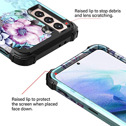 Casetego Compatible with Galaxy S21 5G Case,Floral Three Layer Heavy Duty Sturdy Shockproof Full Body Protective Cover Case for Samsung Galaxy S21 5G 6.2 inch,Blue Flower by Casetego - Used condition - Image 6