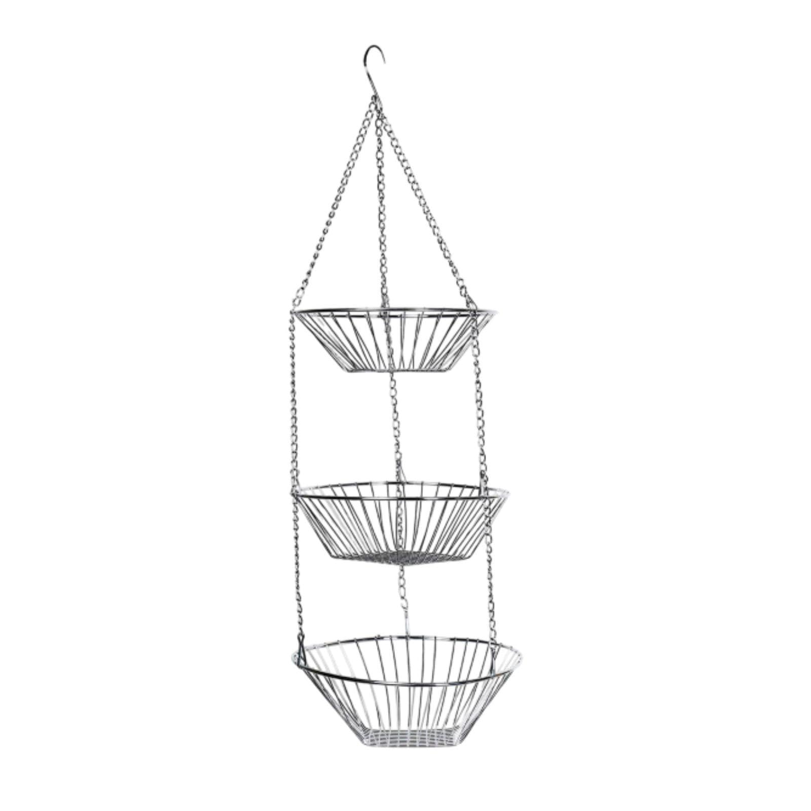 Cesta colgante de 3 niveles para frutas y verduras con gancho de alambre para cocina