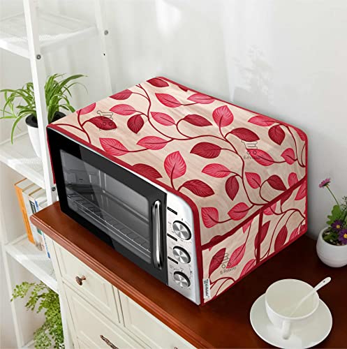 Image of Polyester 3-Layered Microwave Oven Top Cover With 4 Utility Pockets Suitable for Upto 30 Liter (Color- Red, Size-36x14 Inches)