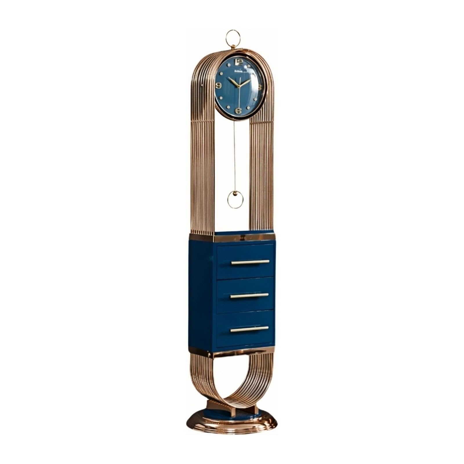 FZL02068LM Grandfather Metal Floor Clock with Drawers Pendulum Silent Decorative for Living Room Standing clock(Green)