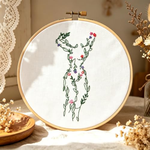 Image of Easy Flower Embroidery Kits for Adults Beginners, Embroidery Starter Kits, Woman Floral Stamped Cross Stitch Kits Needlepoint Kits for Beginners Adults, Embroidery Hoop, Thread, Fabric, Video Tutorial