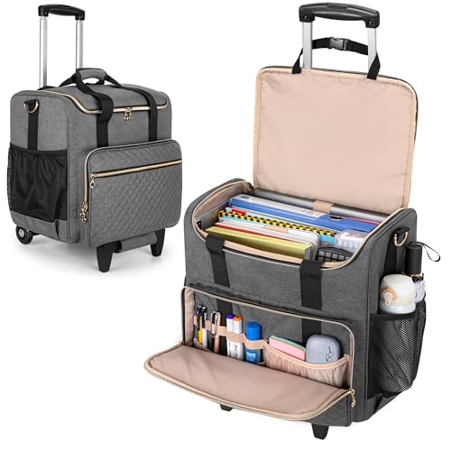LUXJA Rolling Teacher Bag with Laptop Compartment and Detachable Dolly, Multifunctional Rolling Teacher Tote Bag (Patent Pending), Gray