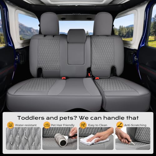 Image of Coverado Seat Covers for 2018-2026 Jeep Wrangler, Waterproof Gray Seat Covers Full Set, Vehicle Leather Seat Protector Cushion for Unlimited Sahara Rubicon Willys Jeep Wrangler JL Seat Covers 4 Door