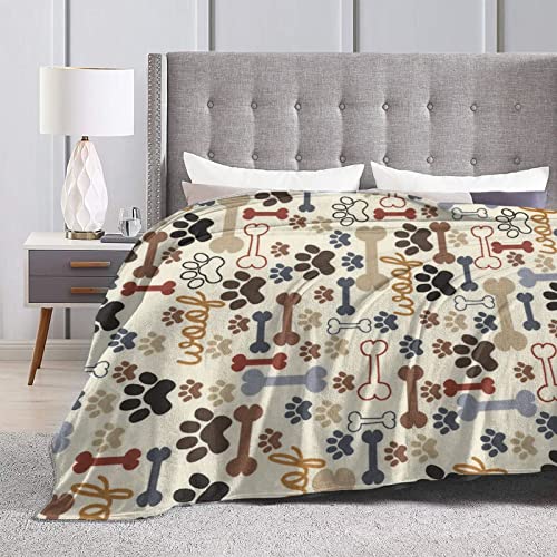 Tiehrpr Dog Paw Print Bones Blanket Flannel Fleece Throw Blanket Gifts For Bed Couch Sofa Chair 50"X40" #TOP3