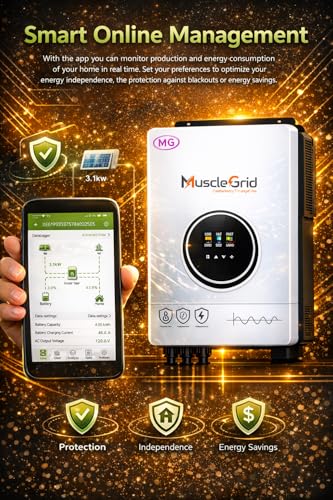 Image of MuscleGrid (BIS Certified) 6.2 kW True Hybrid Solar Inverter • True MPPT • Pure Sine Wave • LCD Display • Wall Mount • (2026 Model)