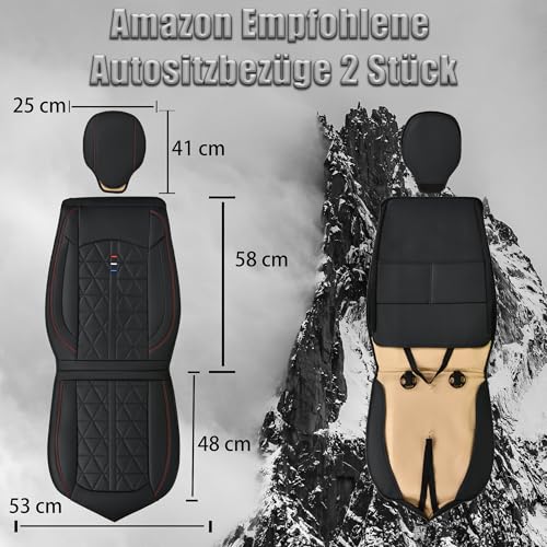 chifeng Schwarzer Autositzbezug, modischer Stil, Kunstledermaterial, verschleißfest und atmungsaktiv, leicht zu reinigen, umweltfreundlich und geruchsneutral, Zweiteiliger Autobezug für VW