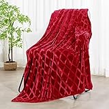 Exclusivo Mezcla Soft Throw Blanket for Couch, 50x70 Inches Flannel Fleece Blanket, Decorative Geometry Pattern, Lightweight Plush for All Season, Burgundy