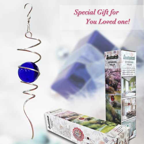 Image of Aoedelyart Wind Spinner Tail Gazing Ball Spiral Tail Wind Spinner Stabilizer Sun Catcher Visual Illusion in Spinning Yard Art Decor,Indoor Outdoor Garden Decoration Wind Sculptures-13 in(Dark Blue)
