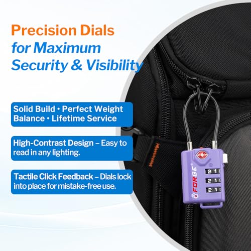 Image of TSA Approved Cable Luggage Locks, Re-settable Combination with Alloy Body, Purple 2 Pack, One Size, Modern