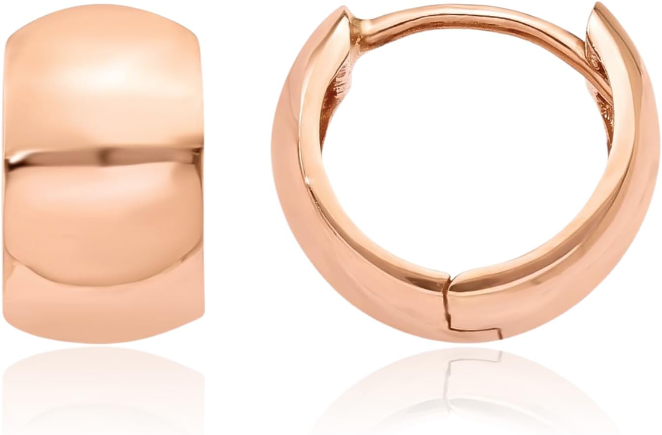 IceCarats 10K Solid Rose Gold Small Round Huggie Hoop Earrings 11mm 0.4 inch Snap Back, Polished For Her