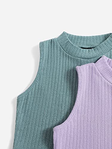 Milumia Girl's 2 Piece Ribbed Knit Mock Neck Sleeveless Solid Basic Crop Tank Tops4