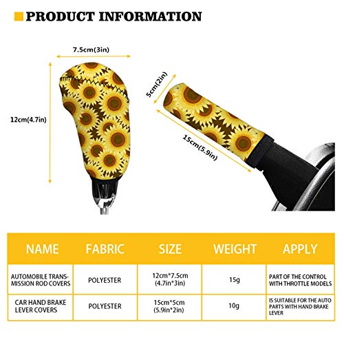 Jeocody Sunflower And Cow 1 Steering Wheels With 2 Auto Vehicle Cupholders + 1 Gear Shift Knob Cover + 1 Car Center Console Armrest Cover #TOP6