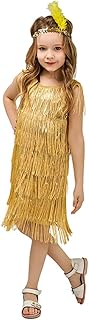 20s Flapper Dresses for Girls Gatsby Tassel Fringe Dress with Feather Headband Kids 1920s Flapper Costume