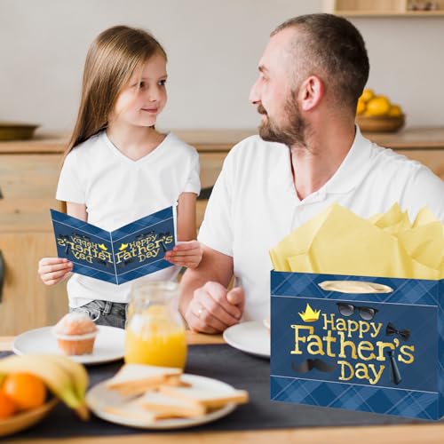 Happy Father's Day Gift Bags with Tissue Paper and Greeting Card Father Day Party Gift Bags Funny Blue Father's Day Wrapping Paper Bags Candy Treat Bags Happy Dad Day Bag Fathers Day Party Favor - Image 5