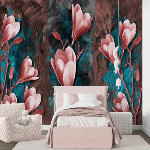 Tzxztt Flor Azul Papel Pintado 3D Póster Restaurante Dormitorio Salón Sofá TV Pared Decorativa-400cm×280cm