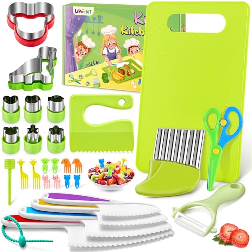 UPDOKIT Couteau Sécurité de Cuisine pour Enfants Kit, 28 Pièces Set de Couteaux Cuisine avec Couteau à Tomates, Couteau en Plastique, Éplucheur en Y, Pour Couper et Cuire des Fruits ou Légumes