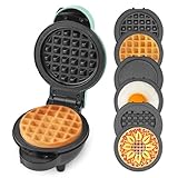 DASH Mini produttore di piastre multiple con 6 piatti rimovibili per waffle e custodia portaoggetti, 2 waffle classiche, cialde a cuore, cialde di girasole e 2 piatti da stiro