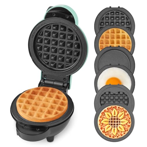 Dash MultiMaker® Mini Maker System - Compact Waffle Maker for Family Breakfasts - Removable Griddle Plates & nonstick surface - 6 Plates & Storage Case - Aqua