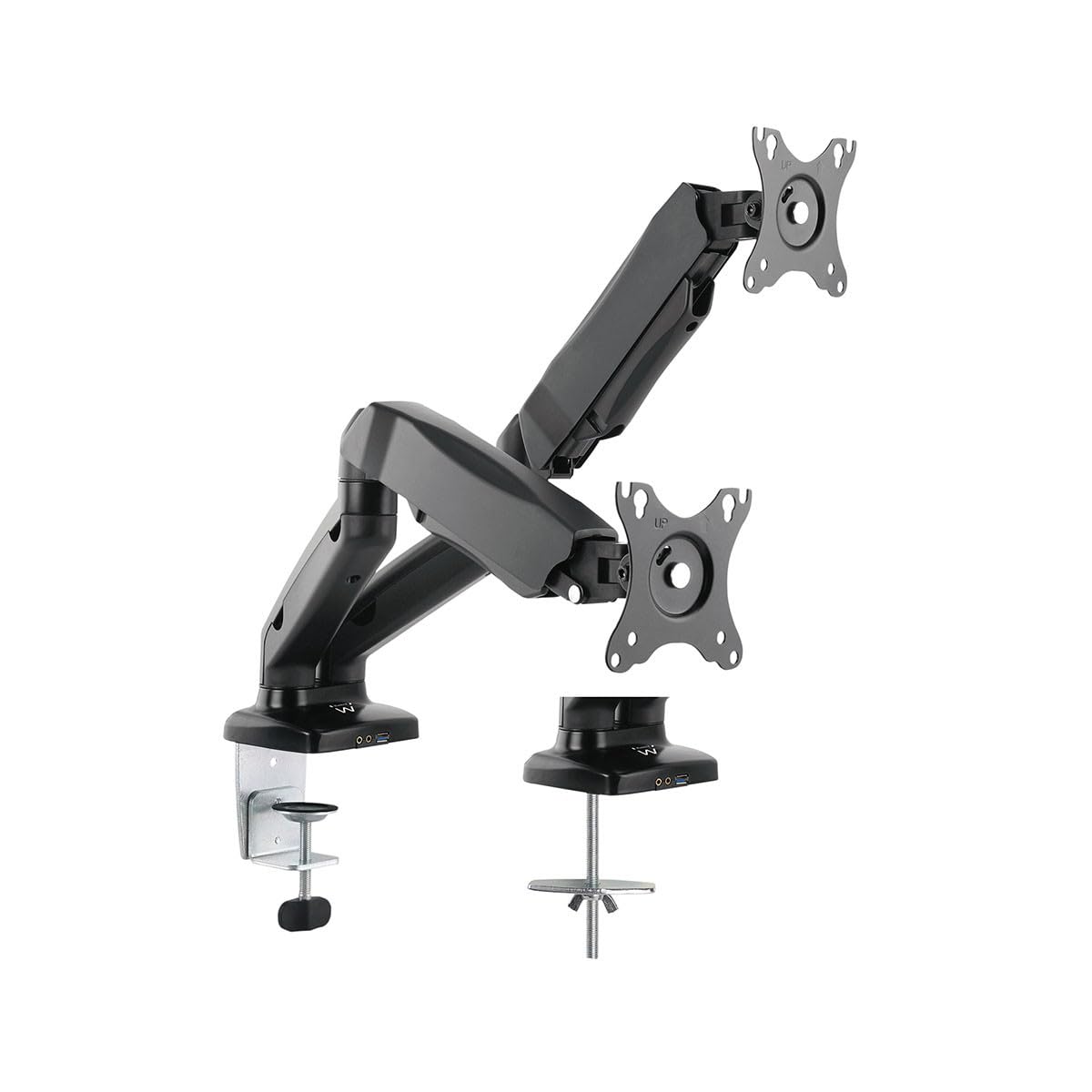 Ewent Soporte de Escritorio con Resorte de Gas para 2 monitores de hasta 27 Pulgadas con estándar de Montaje VESA, Negro