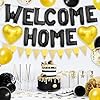 Welcome Home Decorations Black Gold,Welcome Home Foil Balloon Banner with Confetti Balloons,Gold Heart Balloons Pennant Flag Bunting for Housewarming Baby Shower Party Supplies (Black Gold Set) #2