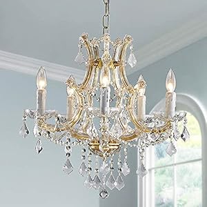Saint Mossi 5-Lights Maria Theresa K9 Crystal Chandelier Light Fixture,Modern Chandelier Gold Chandelier for Bedroom,Dining Room,Living Room,H19 x W19,Chain Adjustable