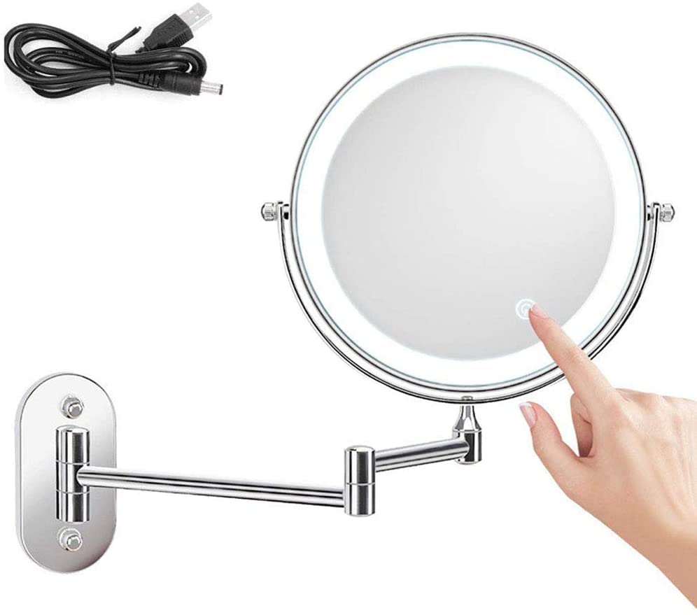 Miroir mural éclairé par LED et pivotant avec alimentation USB pour salle de bain