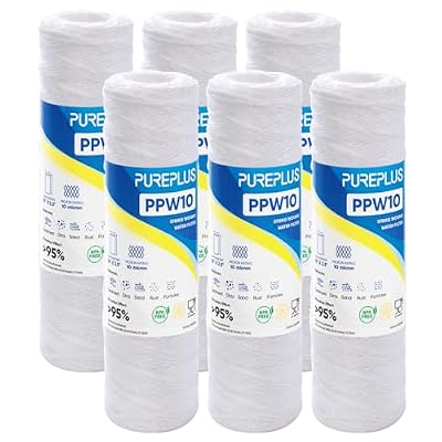 PUREPLUS 10 Micron 10"x2.5" Whole House String Wound Sediment Filter for Well Water, Replacement Cartridge for Universal 10 inch RO System, WP-5, Aqua-Pure AP110, CFS110, Culligan P5,WFPFC4002, 6Pack