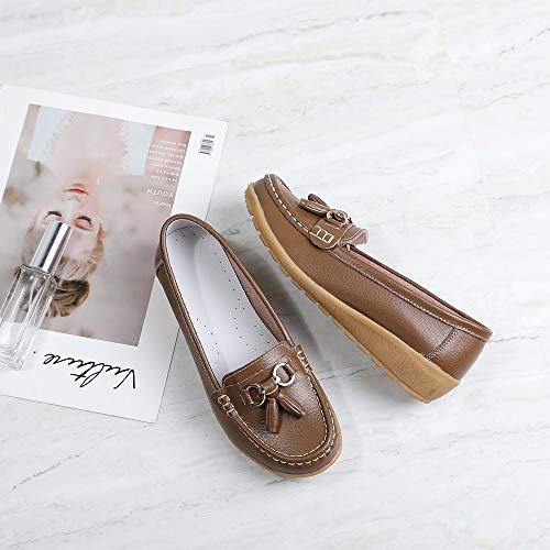 Image of Shoes Loafers for Women Classic Leather Loafers Casual Slip-On Boat Shoes ComfortWalking Moccasins Soft Sole Shoes