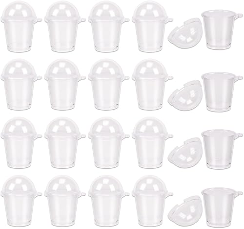 KOOBOOK 20 tazas de frappuccino para café frío, casa de muñecas, simulación en miniatura, vasos de plástico para tartas y helados (con tapa de