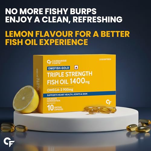Image of Carbamide Forte Triple Strength Omega 3 Fish Oil Capsules Softgel 1400mg | Fish Oil Omega 3 Supplement 900mg For Men & Women | Omega3 Supplement for Heart, Joints, Bones & Skin | 10 Softgel Capsules
