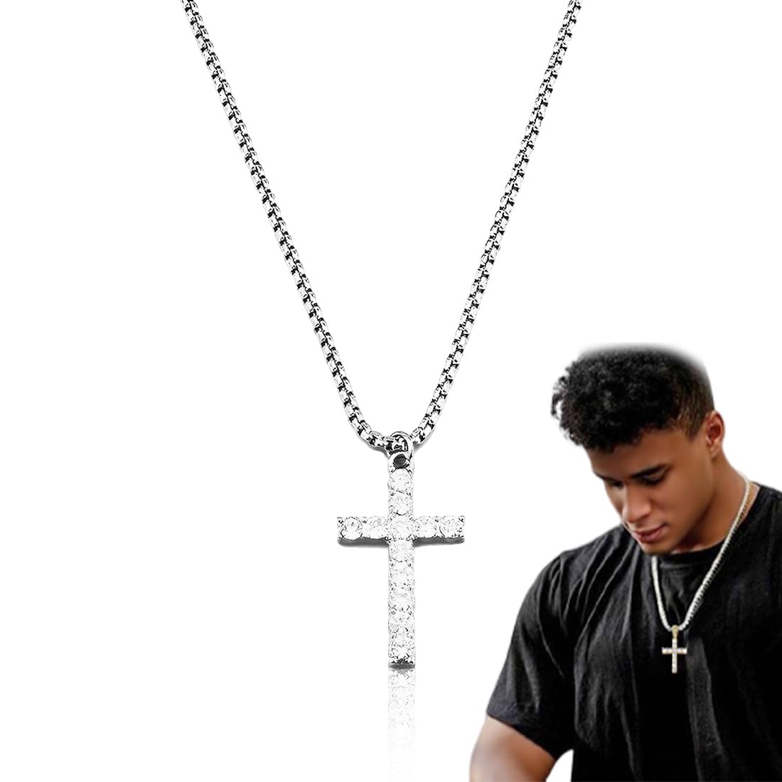 Ciondolo Croce Acciaio Inox 38x22mm | Collana Uomo Nera Oro Argento