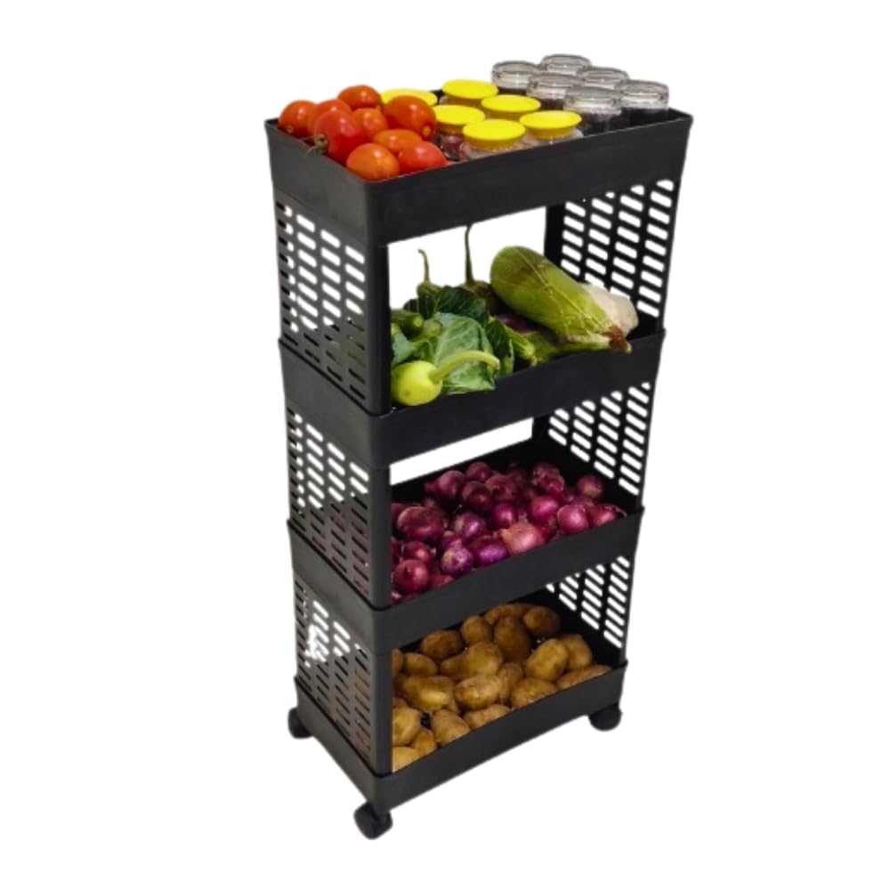 3-Tier Plastic Storage Trolley with Wheels | Slim Multipurpose Rolling Storage Rack with Ventilated Baskets | Space Saving Organizer for Kitchen, Bathroom, Laundry, Office & Home-image-46