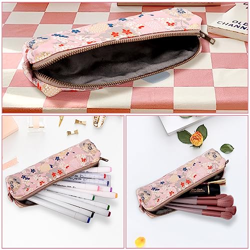 Image of Oyachic Embroidery Pencil Case Flower Pencil Pouch Pen Box Pen Holder Organizer Bag Cosmetics Makeup for Office Supplies,pink