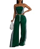 Women&apos;s Summer 2 Piece Outfits Strapless Striped Crop Tops & Wide Leg Pants Sets Sexy Two Piece Sets